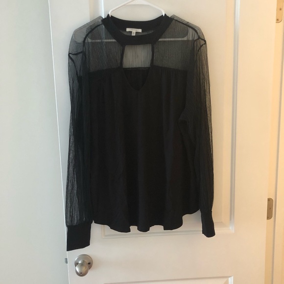 NWOT Maurices Black Blouse with mesh shoulders and sleeves plus size 1 (16-18) - Picture 1 of 7
